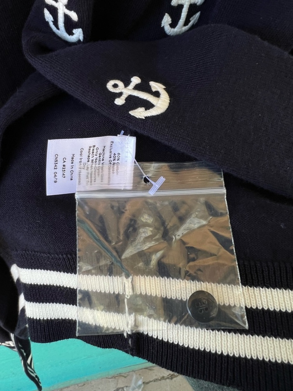 2-PC Nautical Anchor Cardigan Set Twinset Navy Crew Neck Sweater M NWT Talbots - Picture 11 of 12
